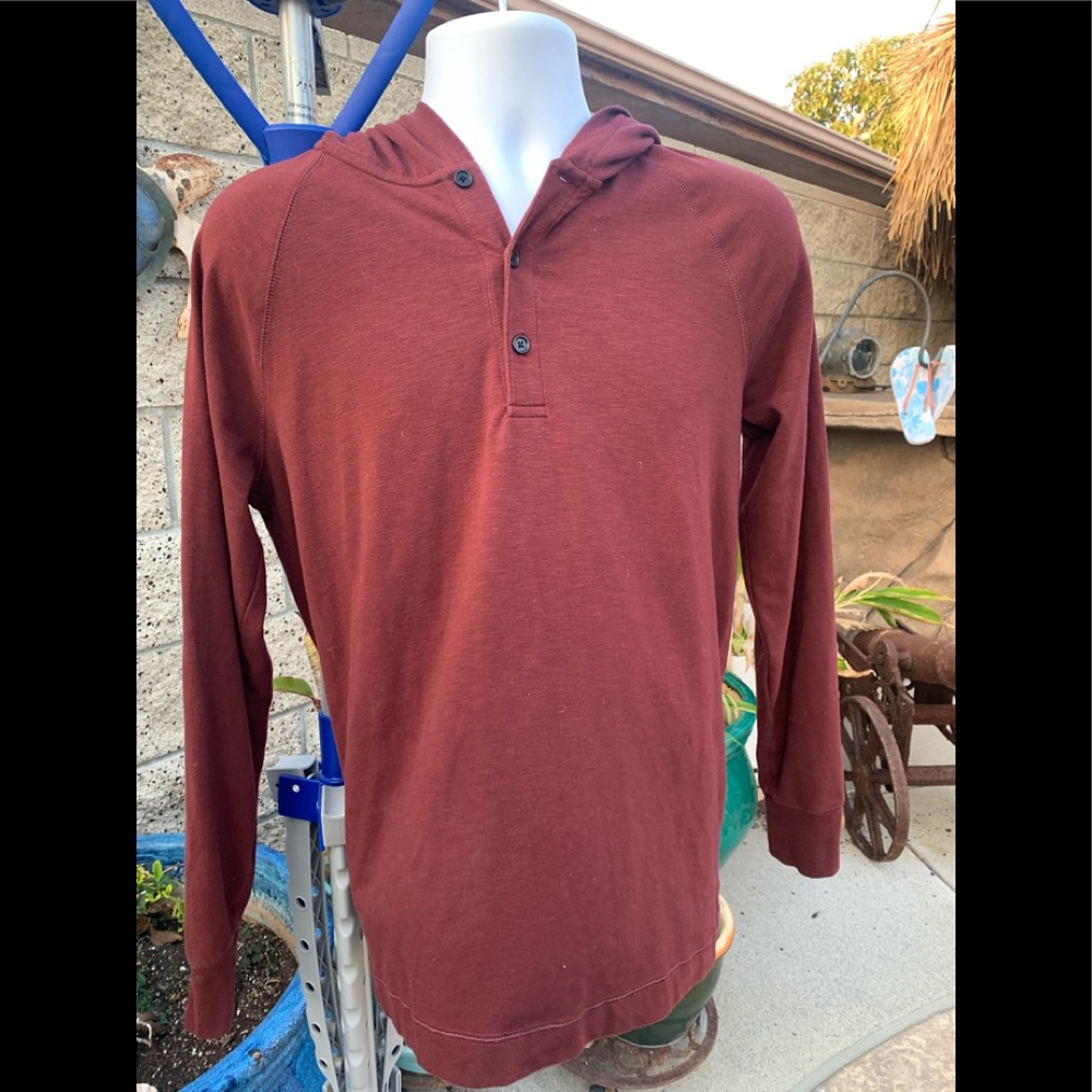 Cozy Henley Hoodie Long Sleeve Medium Oxblood